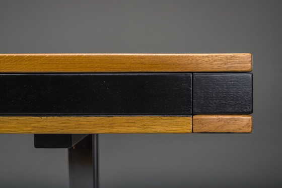 Image 1 of Mid-Century Modern Schreibtisch aus Eiche und Chrom mit Lederplatte, 1980er Jahre