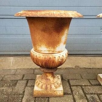 Brocante gietijzeren urn voor tuin plantenbak, Wit, Vintage (foto 7 van 7)