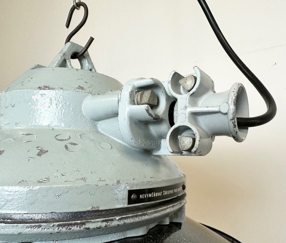 Image 1 of Grey Cast Aluminium Explosion Proof Lamp with Enameled Shade, 1970s