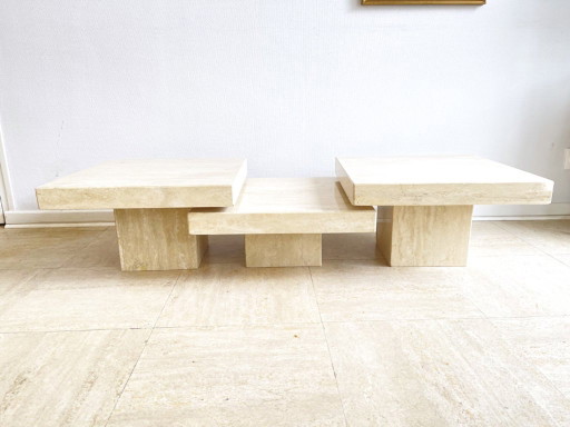 Tavolino modulare in travertino – design scultoreo anni '70 – salontafels (photo 2 of 9)