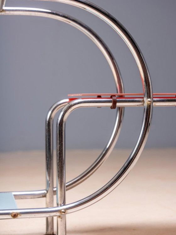 Bauhaus Tubular Steel Plant Stand by Emile Guyot for Thonet, Colored Glass Shelves, 1930s, Czechoslovakia, 90 (photo 6 of 6)