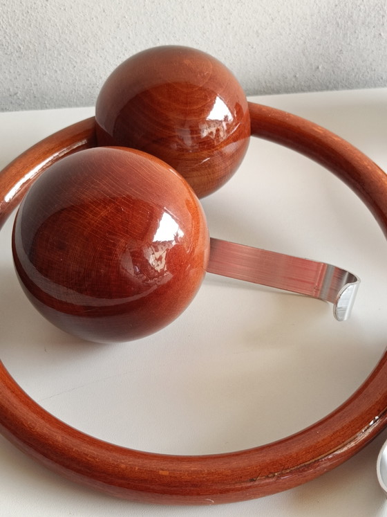 Image 1 of Large Vintage Lacquered Wood Towel Rail & Wall Hook Set, 4 Pieces, 1970s Style