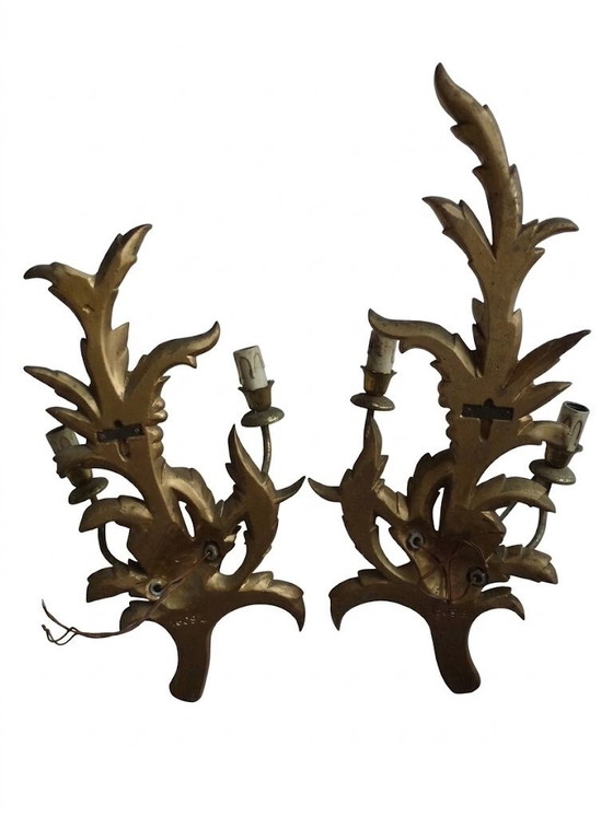Gouden wandarmaturen met bladmotief, Wandlampen, Hout, Gold, Klassiek (foto 4 van 5)