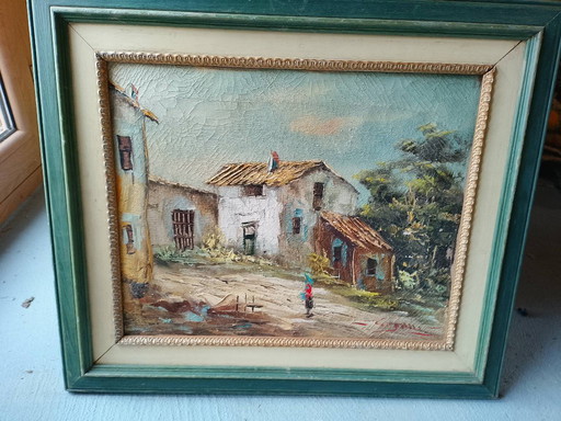 Cuadro oleo sobre lienzo paisaje firmado 