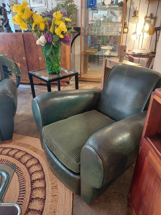 Image 1 of Pair of leather club chairs