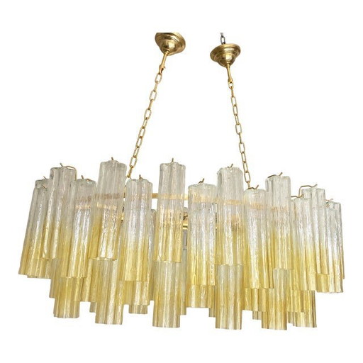 Lámpara de araña contemporánea ovalada "Tronchi" de cristal de Murano en ámbar transparente desvanecido, estilo Venini