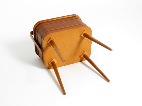 Image 1 of Beautiful original Mid Century teak sewing box with hinged compartments