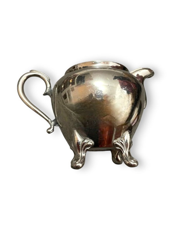 Image 1 of Antieke suiker- en melkkan set in art nouveau stijl uit de jaren 1920, Nederlands, verzilverd, van Daalderop & Sons.