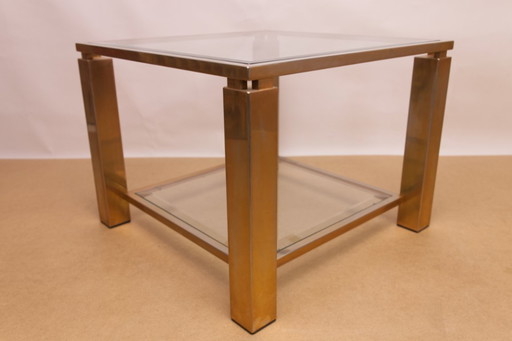 Square Belgochrom 23 kt gold plated glass side table with two tiers