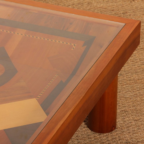 Image 1 of Square coffee table, handcrafted marquetry work, 1985