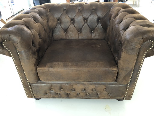 Vintage Chesterfield Sessel/Liegesofa (Wildlederoptik)
