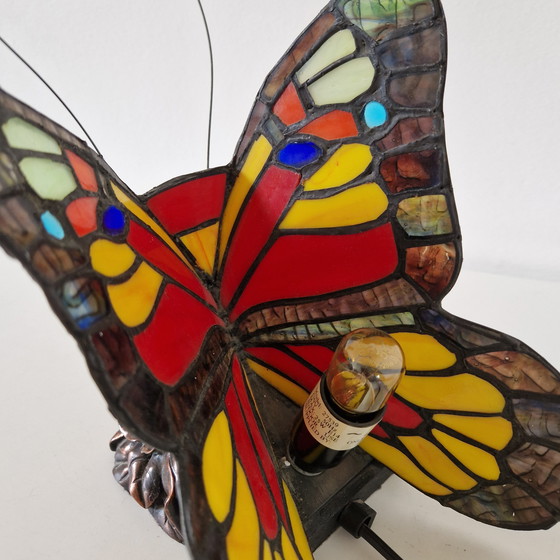 Image 1 of Vintage glas in lood vlinder lamp 