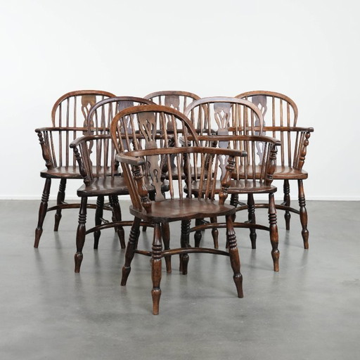 6 x Antiker, sehr schöner englischer Windsor-Stuhl