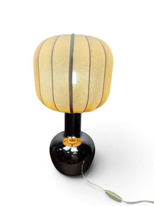 Zilveren keramische Italiaanse lamp uit de jaren 70 – tafellampen, Ceramic, Textile