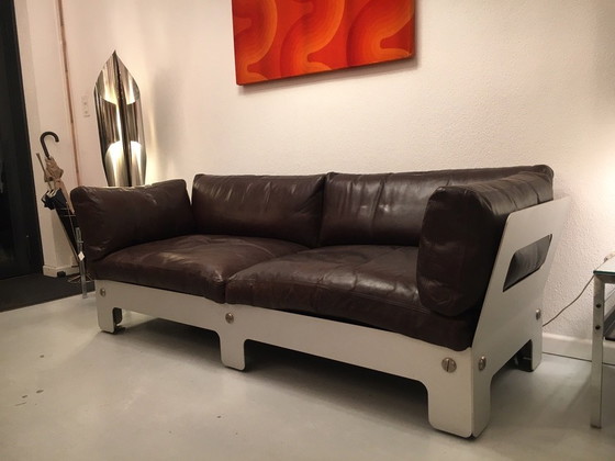 Image 1 of Braunes Leder und eloxiertes Sofa von Sigurd Ressel für Vatne Mobler, Norwegen 1968