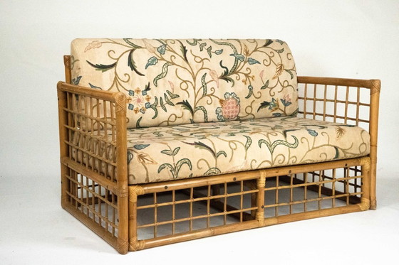 Image 1 of Loveseat italiano de mediados de siglo con un toque tropical chic de Vivai del Sud, ratán y bambú, década de 1960