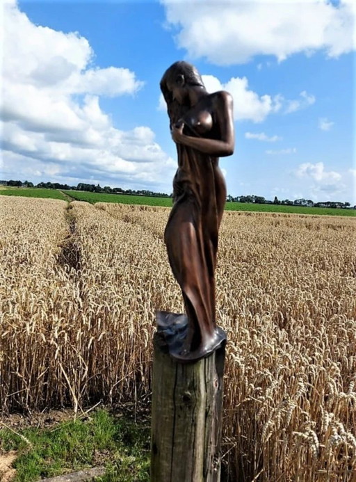 Statua in bronzo di donna che fa il bagno