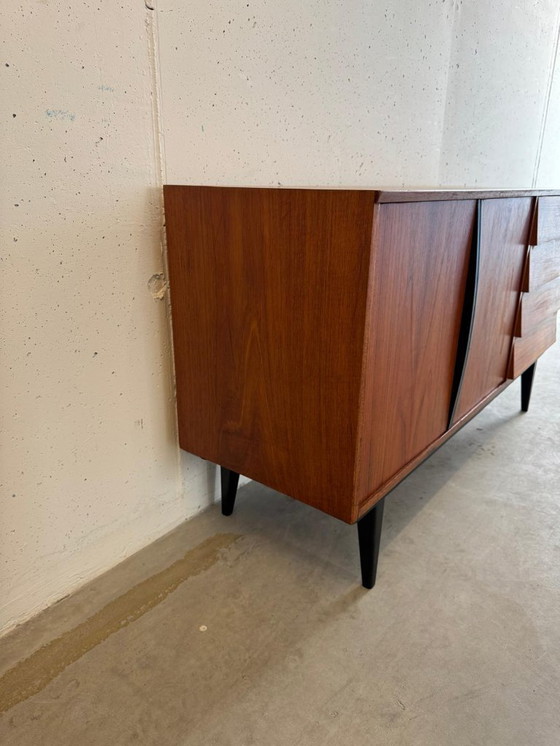Image 1 of Buffet en teck style années 50, Bräntorps, détails noirs vintage