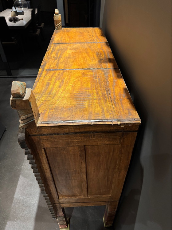 Image 1 of Antique Rajasthani wedding cabinet (India) – hand-carved bar cabinet with mirrors