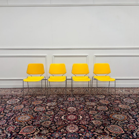 4x Sedia Vintage Gialla Matrix Krueger Di Thomas Tolleson – Sedie da pranzo, Metallo, Plastica (photo 2 of 17)