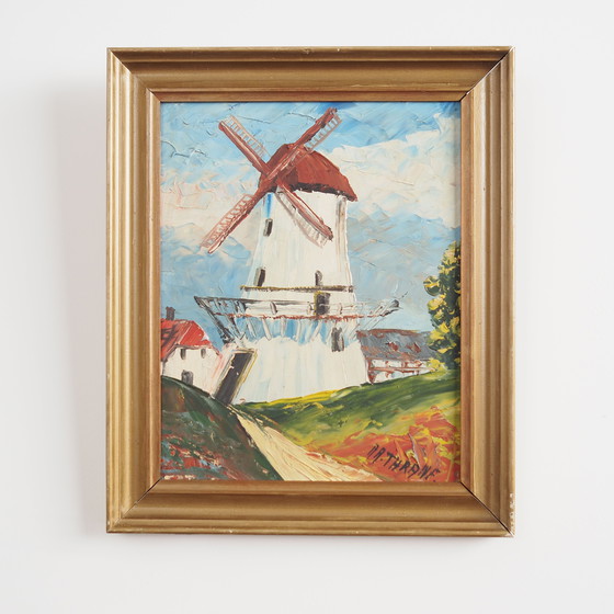 Image 1 of Peinture "Le moulin à vent coloré", design scandinave, 20e siècle, par Aage Verner Thrane
