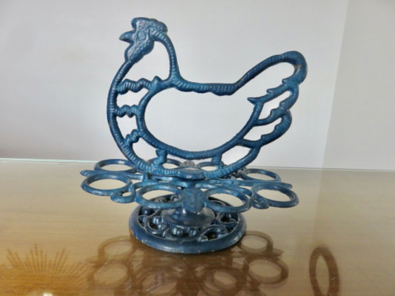 Huevera de hierro fundido esmaltado en azul, para 8 huevos, Francia, 1950 – Objetos decorativos, Cast Iron (photo 2 of 12)