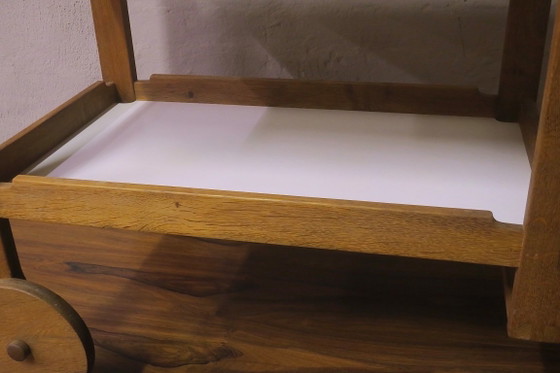 Brutalist Scandinavian Bar Cart / Serving Trolley in Solid Oak, 1950s-60s – Wood (photo 3 of 14)
