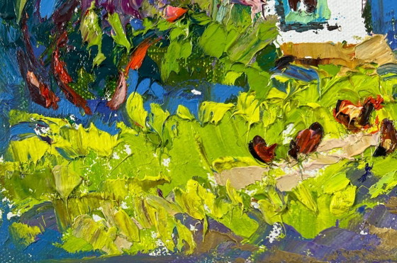 Image 1 of Original Oil Painting Summer Flowers Landscape When gardens bloom