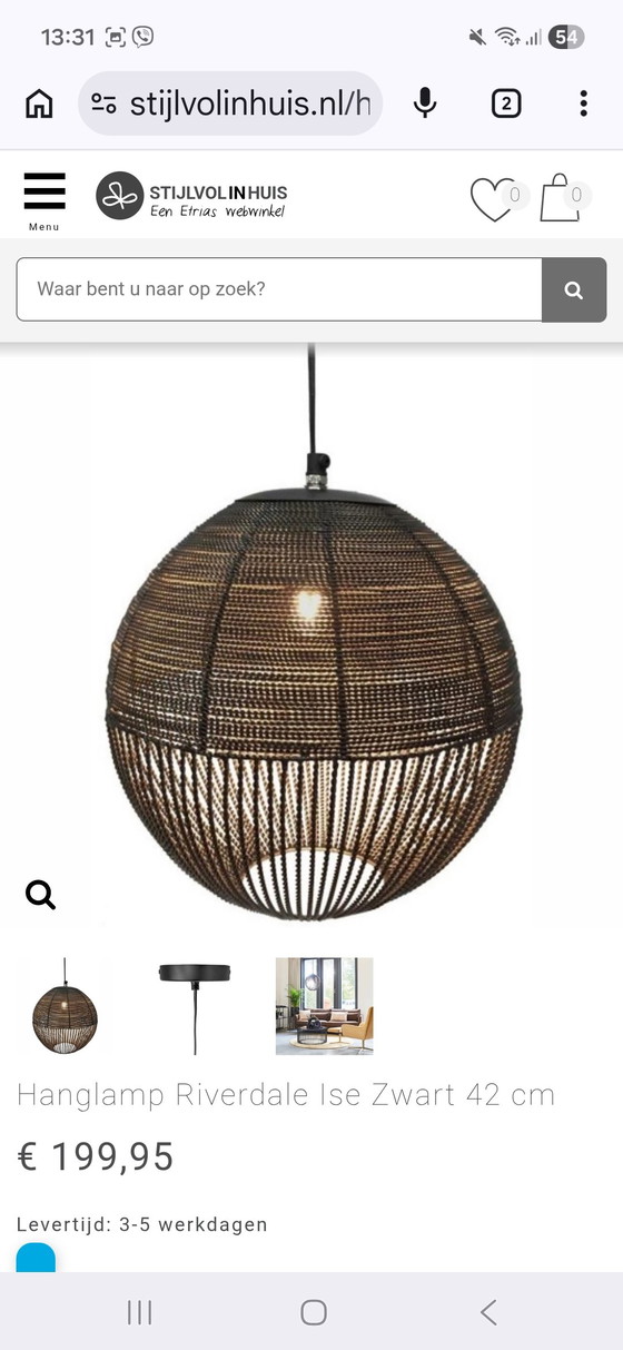 Image 1 of Lampe suspendue Riverdale Ise 42 cm Noir, Neuf !