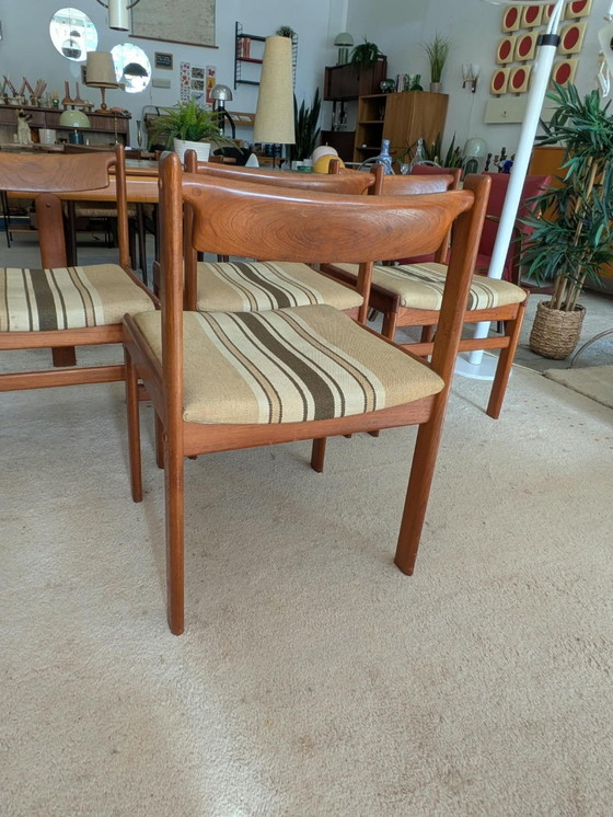 Ensemble vintage de 4 chaises de salle à manger danoises en teck, Bramin – Textile, Bois (photo 3 of 9)