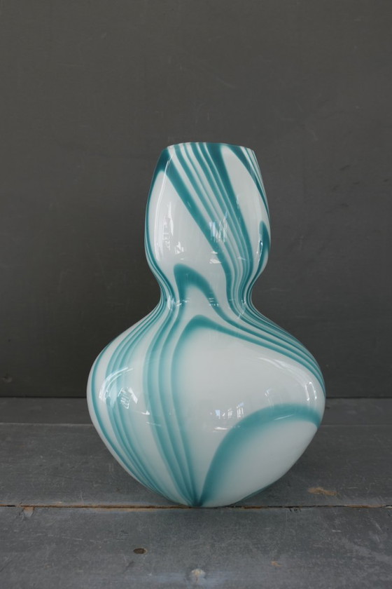 Vintage Carlo Moretti Vase Glass White Turquoise (photo 4 of 6)