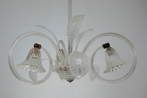 Art Deco Murano Glass Three-Arm Chandelier, Italy, 1940s