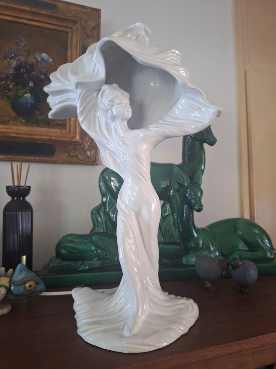 Lampe unique en céramique Italie, Blanc, Art Nouveau (photo 10 sur 10)