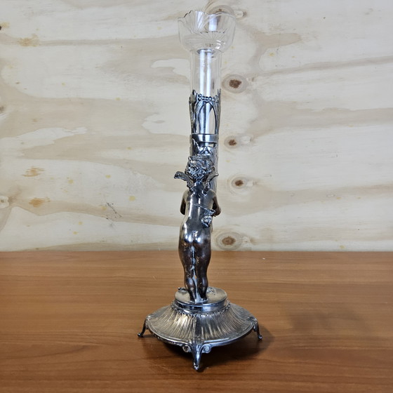 Image 1 of Antique silver-plated vase / bougeoir / candlestick cherub / angel