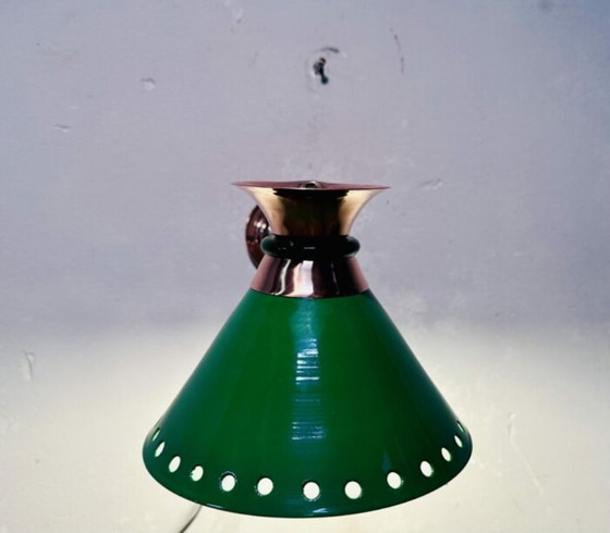 Pair of 60s Wall lights, Brass, Metal, Green, Mid Century Modern (photo 3 of 8)