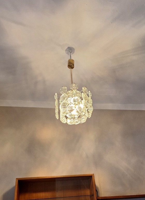 Image 1 of Kinkeldey messing en gefacetteerd glazen kroonluchter met 3 niveaus, 1960