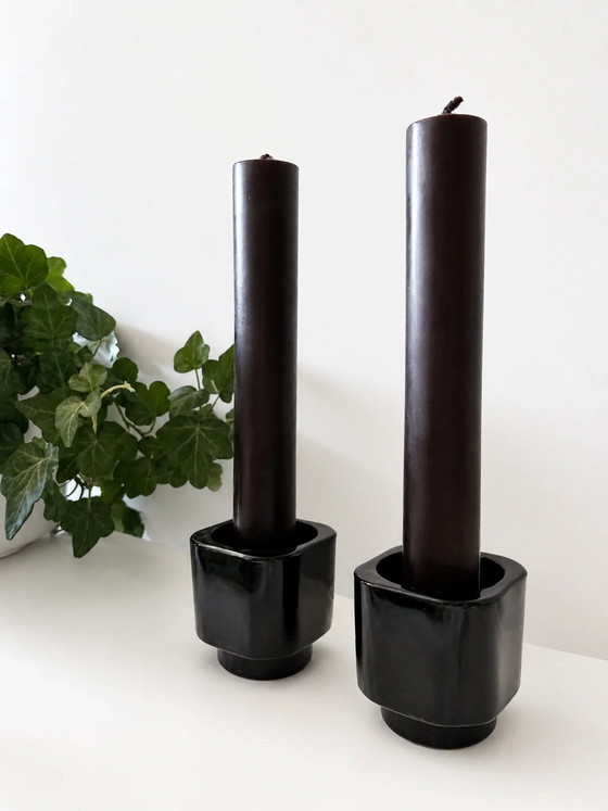 Candelieri italiani in vetro opale nero – Portacandele (photo 2 of 3)