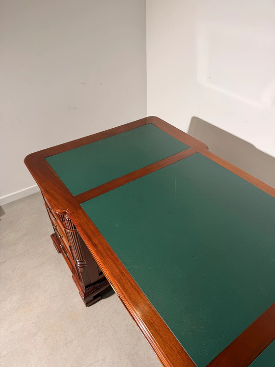 Large Executive Partner Desk in Mahogany with Green Leather Inlay (photo 6 of 7)