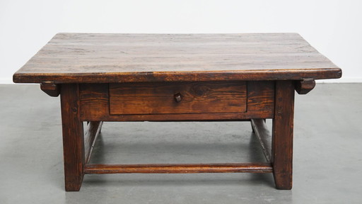 Square antique Southern European coffee table from early 19th century