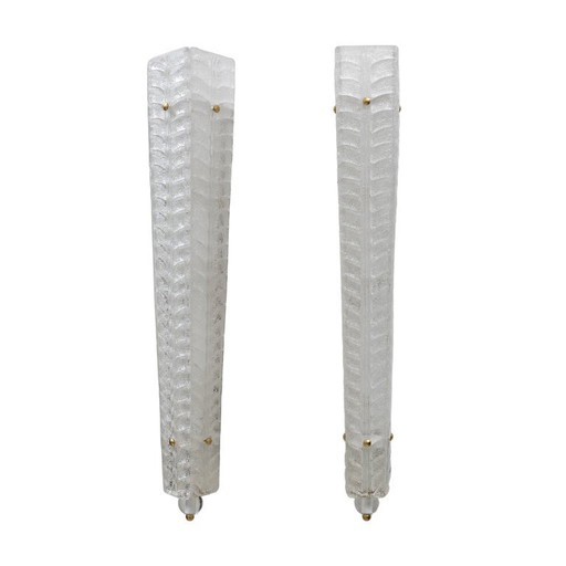 Coppia di applique in ottone e vetro di Murano in stile Art Déco