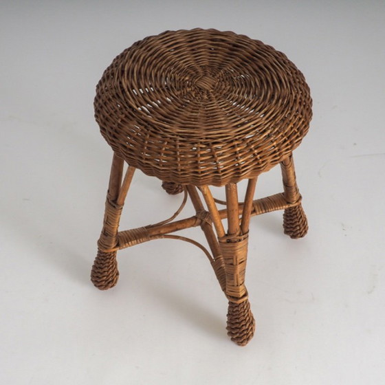 Image 1 of Tabouret vintage en rotin et osier – Support pour plantes