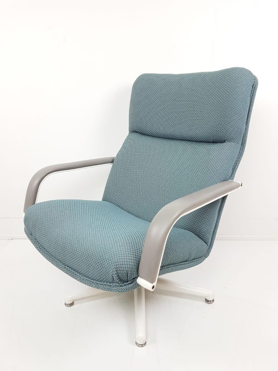 Artifort Draaifauteuil Blauwe Ploegstof Nieuw Gestoffeerd – Metal, Textile (photo 4 of 11)