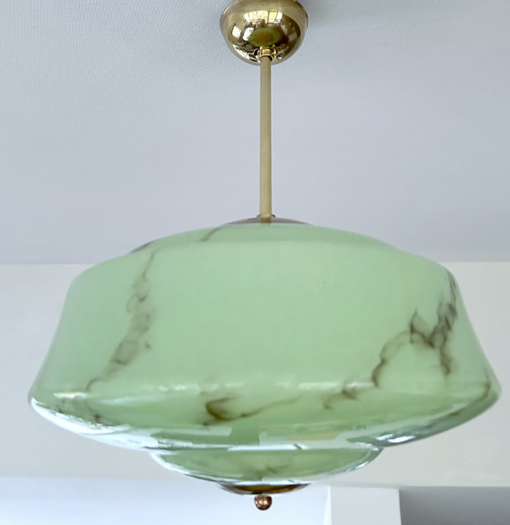 Image 1 of Art Deco Green Glass Pendant Lamp