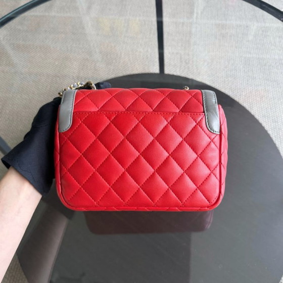 Image 1 of Chanel Seasonal Flap Two-Tone Quilted Lambskin Red Grey GHW No 23