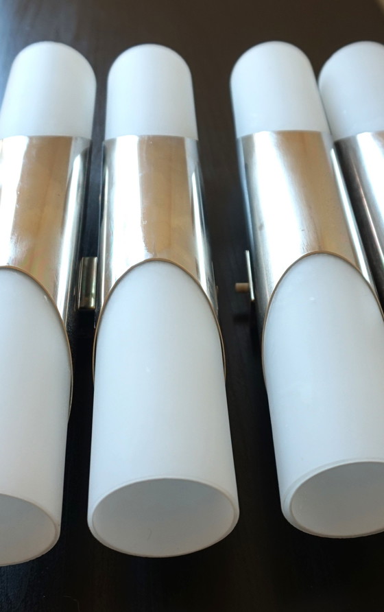 Image 1 of Pareja de apliques de cromo/vidrio opalino Neuhaus de Rolf Krüger, 1960