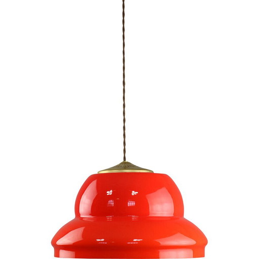 Lampe suspendue vintage en laiton rouge, Italie