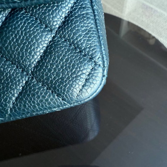 Image 1 of Chanel Classic Flap Mini - 20 cm Caviar Quilted Donkerblauw Groen Zilveren Hardware Serie 20