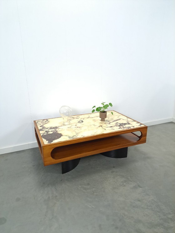 Image 1 of Mesa de centro de teca con gran tapa de mármol