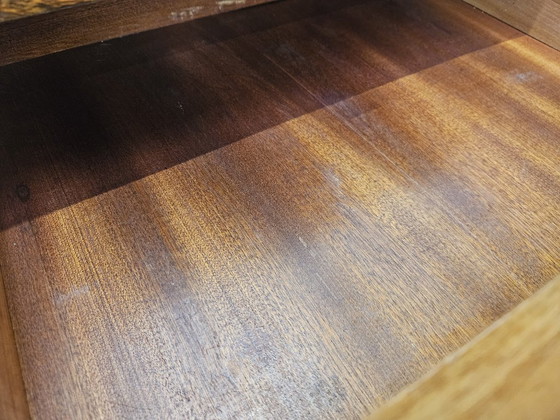 Consolle con cassetti in radica e piano in vetro, Cassettiere, Legno, Nero, Mid Century Modern (foto 15 di 15)