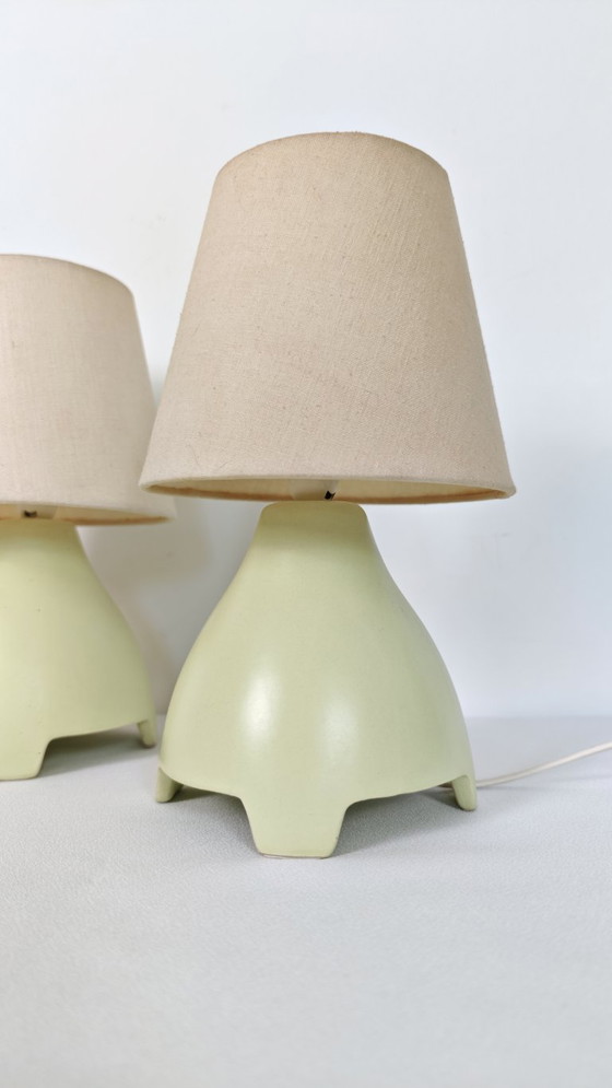 Coppia di Lampade da Tavolo Vintage Y2K IKEA, Ceramica Verde Pastello, Lampade da Comodino Postmoderne Anni (photo 5 of 10)